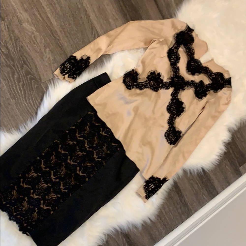 Satin and lace skirt and blouse